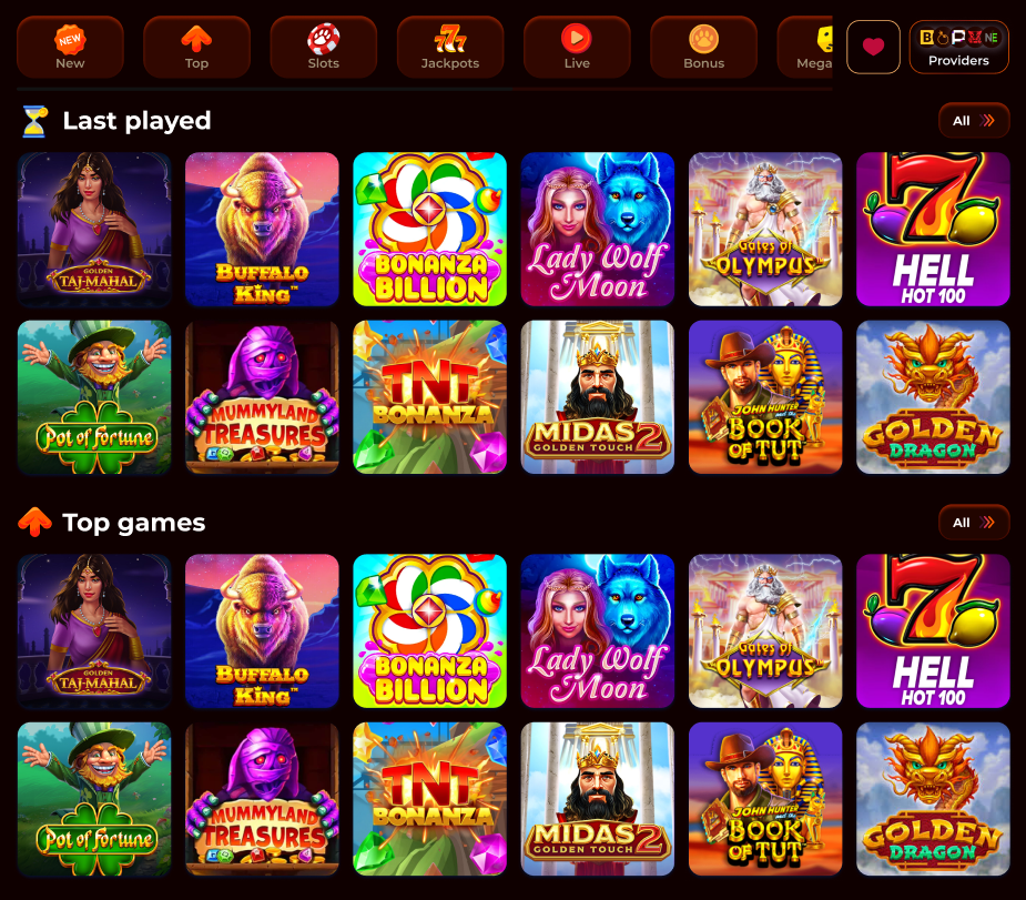 Auswahl der Spielautomaten bei Kitsune Casino